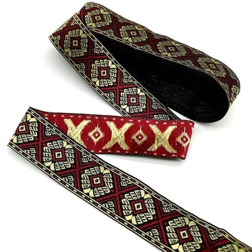 Jacquard-Band, bestickter Stoff, 2,7 m, Vintage-Stil, ethnische Stickerei, Spitzenband, DIY (dunkelrot) von RURUR