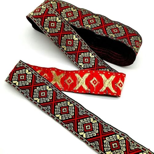 Jacquard-Band, bestickter Stoff, 2,7 m, Vintage-Stil, ethnische Stickerei, Spitzenband zum Selbermachen, Rot Jacquard-Band, bestickter Stoff, 2,7 m, Vintage-Stil, ethnische Stickerei, Spitzenband zum Selbermachen, Rot von RURUR