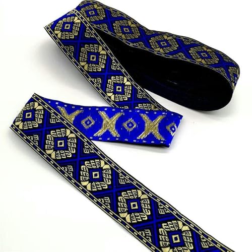 Jacquard-Band, bestickter Stoff, 2,7 m, Vintage-Stil, ethnische Stickerei, Spitzenband zum Selbermachen (blau) von RURUR
