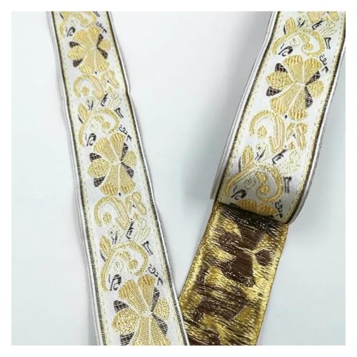 Jacquard-Band, bestickter Stoff, 33 mm, Vintage-Stil, ethnisches Band, Spitzenborte, DIY-Zubehör (Gold) von RURUR