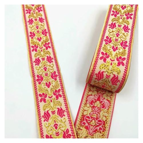 Jacquard-Band, bestickter Stoff, 33 mm, Vintage-Stil, ethnisches Band, Spitzenborte, DIY-Zubehör (Rosa) von RURUR
