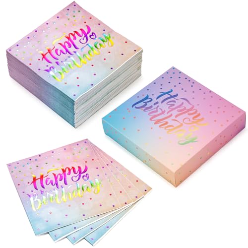 RUSPEPA 50 Stück Geburtstagsservietten – Einwegserviette aus 3-lagigem Papier, Pastellfarben „Happy Birthday“ – 16,5 x 16,5 cm/33 x 33 cm (aufgeklappt) von RUSPEPA