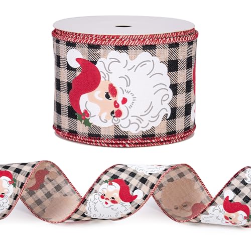 RUSPEPA Drahtgebundenes Weihnachtsband – Weihnachtsmann bedruckt auf schwarz-weiß kariertem Band mit Drahtrand – 2,5 Zoll x 5 Yard pro Rolle RUSPEPA Drahtgebundenes Weihnachtsband – Weihnachtsmann bedruckt auf schwarz-weiß kariertem Band mit Drahtrand – 2,5 Zoll x 5 Yard pro Rolle von RUSPEPA