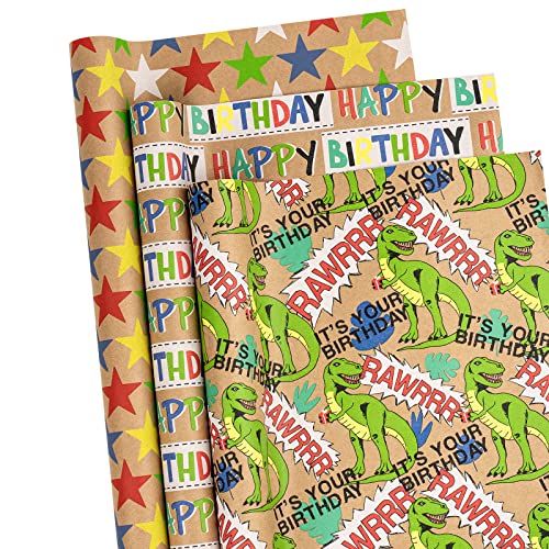 RUSPEPA Geburtstags-Geschenkpapierrollen – 43 cm X 3 m Pro Rolle, Insgesamt 3 Rollen, Geburtstags-Dinosaurier RUSPEPA Geburtstags-Geschenkpapierrollen – 43 cm X 3 m Pro Rolle, Insgesamt 3 Rollen, Geburtstags-Dinosaurier von RUSPEPA