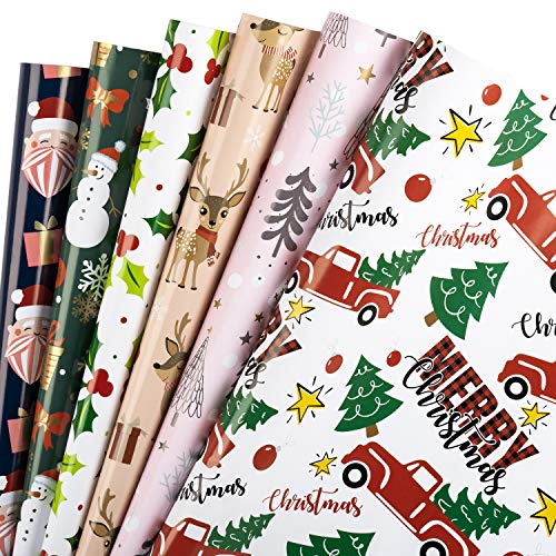 RUSPEPA Geschenkpapierpapier - Weihnachtsmann- Und Schneemann-Design, Perfekt Für Weihnachten, Feiertage, Babyparty-Geschenkpapier - 1 Rolle Enthält 6 Blatt - 44,5 X 76 cm Pro Blatt von RUSPEPA