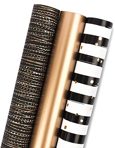 RUSPEPA Geschenkpapierpapierrolle - 3 Verschiedene Schwarzgold-Streifendesign - 43,2 cm x 3,05 m Pro Rolle RUSPEPA Geschenkpapierpapierrolle - 3 Verschiedene Schwarzgold-Streifendesign - 43,2 cm x 3,05 m Pro Rolle von RUSPEPA