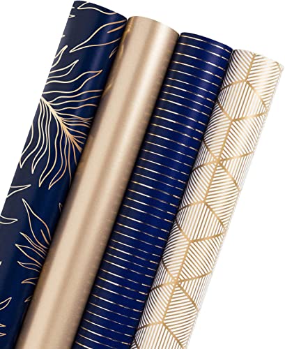 RUSPEPA Geschenkpapierrolle - Gold Und Navy Print Mit Linien Zum Geburtstag, Urlaub, Vatertag, Baby Shower Geschenkpapier - 4 Rollen -76 X 305 cm Pro Rolle RUSPEPA Geschenkpapierrolle - Gold Und Navy Print Mit Linien Zum Geburtstag, Urlaub, Vatertag, Baby Shower Geschenkpapier - 4 Rollen -76 X 305 cm Pro Rolle von RUSPEPA