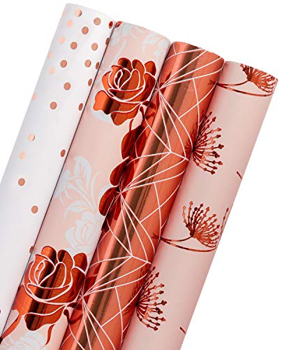 RUSPEPA Geschenkpapierrolle - Rose Gold Blumen, Löwenzahn, Linien Und Tupfen Für Hochzeit, Geburtstag, Babyparty Geschenkpapier - 4 Rollen - 76cm X 305cm Pro Rolle RUSPEPA Geschenkpapierrolle - Rose Gold Blumen, Löwenzahn, Linien Und Tupfen Für Hochzeit, Geburtstag, Babyparty Geschenkpapier - 4 Rollen - 76cm X 305cm Pro Rolle von RUSPEPA
