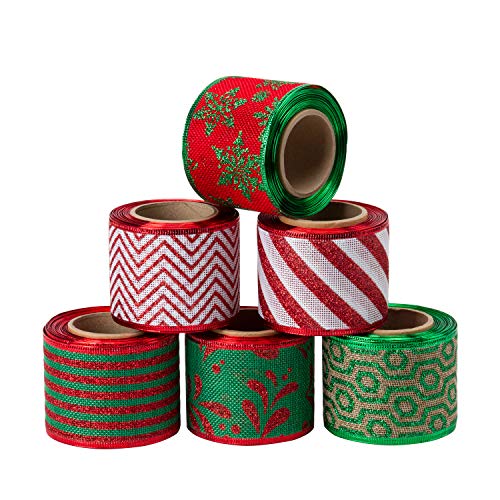 RUSPEPA Weihnachten Burlap Wired Ribbon - Edged Fabric Ribbon Set Dekorative f¨¹r DIY Handwerk und Geschenkverpackung - 6 Roll - 63 mm x 5 Yard Spool - Red & Green RUSPEPA Weihnachten Burlap Wired Ribbon - Edged Fabric Ribbon Set Dekorative f¨¹r DIY Handwerk und Geschenkverpackung - 6 Roll - 63 mm x 5 Yard Spool - Red & Green von RUSPEPA