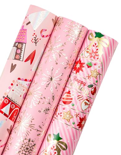 RUSPEPA Weihnachts-Geschenkpapierrolle – Mini-Rolle – 3 Rollen – 43,2 cm x 3 m pro Rolle – rosa Weihnachtsbaum, Haus, Schneeflocken-Feiertagskollektion RUSPEPA Weihnachts-Geschenkpapierrolle – Mini-Rolle – 3 Rollen – 43,2 cm x 3 m pro Rolle – rosa Weihnachtsbaum, Haus, Schneeflocken-Feiertagskollektion von RUSPEPA