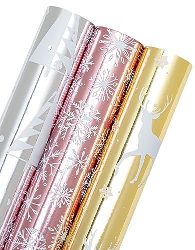 RUSPEPA Weihnachts-Geschenkpapierrolle – Mini-Rolle – 3 Rollen – 43,2 x 305 cm pro Rolle – Weihnachtsbaum, Rentier, Schneeflocken-Weihnachtskollektion mit metallischem Folienglanz RUSPEPA Weihnachts-Geschenkpapierrolle – Mini-Rolle – 3 Rollen – 43,2 x 305 cm pro Rolle – Weihnachtsbaum, Rentier, Schneeflocken-Weihnachtskollektion mit metallischem Folienglanz von RUSPEPA