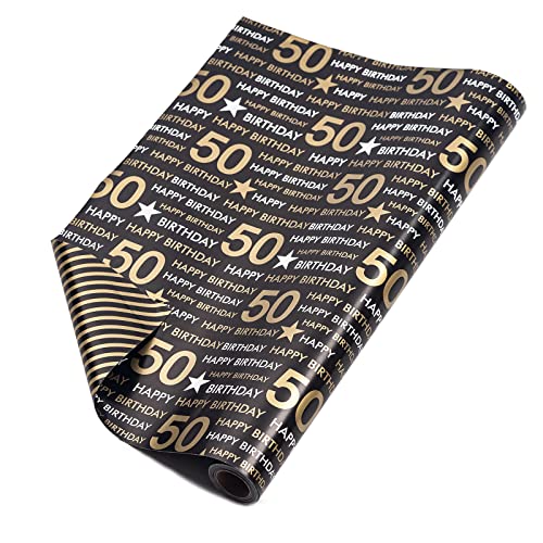 RUSPEPA Wende-Geschenkpapierrolle – 50 Jahre alter Geburtstag, Schwarz-Gold-Muster, ideal für Geburtstag, Party, Babyparty – 43,2 cm x 10 m RUSPEPA Wende-Geschenkpapierrolle – 50 Jahre alter Geburtstag, Schwarz-Gold-Muster, ideal für Geburtstag, Party, Babyparty – 43,2 cm x 10 m von RUSPEPA