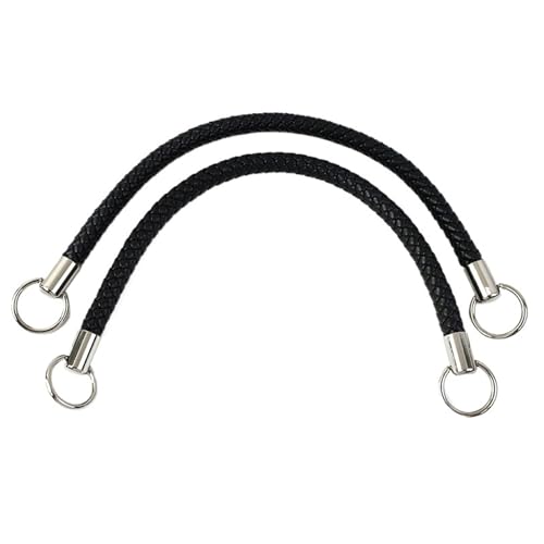 Geflochtener Taschengurt 25/40/50cm PU Leder gewebte Griffe Geldbörse Brieftasche geflochtene Seil Riemen DIY Tasche Zubehör(Black-Silver,50cm-2Pcs) von RUWLFE