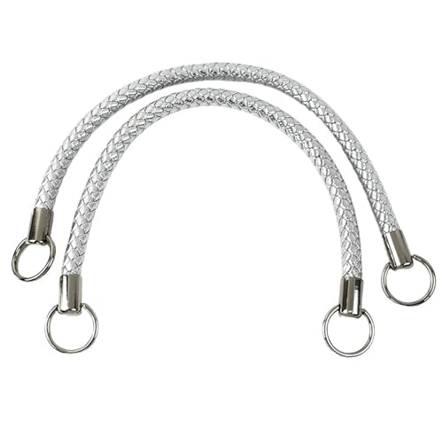 Geflochtener Taschengurt 25/40/50cm PU Leder gewebte Griffe Geldbörse Brieftasche geflochtene Seil Riemen DIY Tasche Zubehör(Silver-Silver,50cm-2Pcs) von RUWLFE