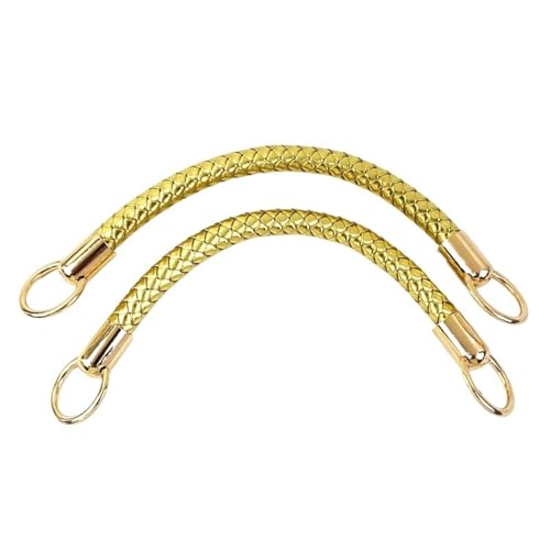 RUWLFE Geflochtener Taschengurt 2 Stück 25/40/50cm PU Leder Woven Taschen Griff Damen Schultertasche Handtasche Riemen(Gold-Gold-25cm) von RUWLFE