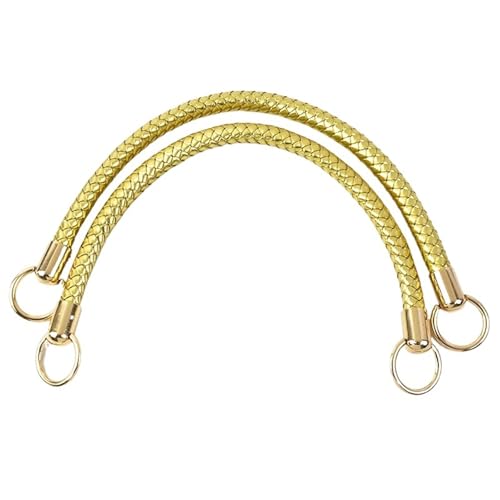 RUWLFE Geflochtener Taschengurt 2 Stück 25/40/50cm PU Leder Woven Taschen Griff Damen Schultertasche Handtasche Riemen(Gold-Gold-40cm) von RUWLFE