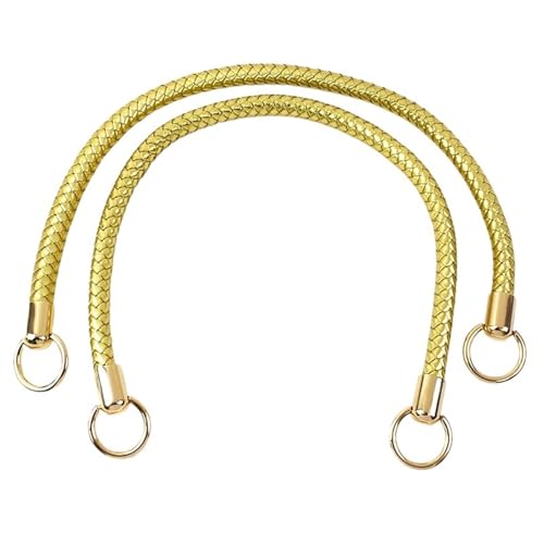 RUWLFE Geflochtener Taschengurt 2 Stück 25/40/50cm PU Leder Woven Taschen Griff Damen Schultertasche Handtasche Riemen(Gold-Gold-50cm) von RUWLFE