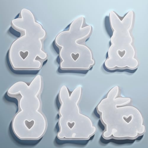 Ostern Silikonformen Kaninchen Gießformen, Osterhase Silikonform Set, Hasenform für Ostern, Ostern Hase Backform, 3D Kaninchen Gießform Ostern für DIY Handwerk (K - Kaninchen 6 Stück) von RUYI
