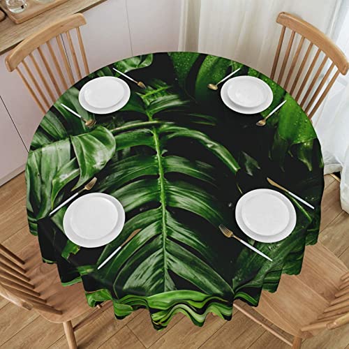 Runde Tischdecke mit tropischen grünen Blättern, 152,4 cm, wasserdichte Tischdecke, Küche, Esszimmer, Tischdekoration, Stofftischdecke für den Außen- und Innenbereich von RVENU