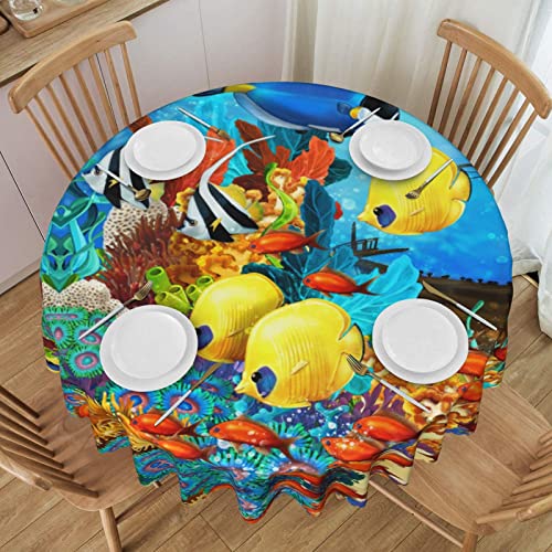 Tropischer Meeresfisch bedruckte runde Tischdecke 152,4 cm wasserdichte Tischdecke, Küche, Esszimmer, Tischdekoration, Stofftischdecke für den Außen- und Innenbereich von RVENU