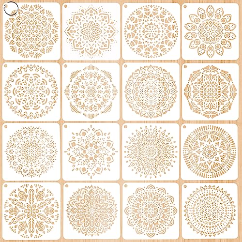16 Stück Mandala Schablonen Wiederverwendbare Malerei Vorlage Zubehör blumen Handwerk Scrapbooking Stencils Set Airbrush Schablonen wandgestaltung für Malen auf Holz Stoffen Wand Boden Möbeln von RVLZKCPG