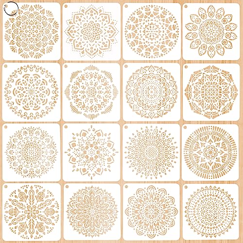 16 Stück Mandala Schablonen Wiederverwendbare Malerei Vorlage Zubehör blumen Handwerk Scrapbooking Stencils Set Airbrush Schablonen wandgestaltung für Malen auf Holz Stoffen Wand Boden Möbeln von RVLZKCPG