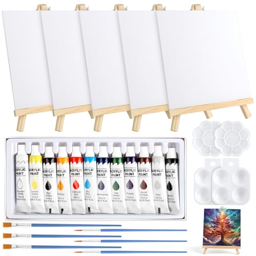 32-teiliges Mini-Leinwand und Staffelei-Set, Leinwand-Malset beinhaltet 20 x 20 cm Leinwand zum Malen, Künstler-Staffelei, Paletten, Pinsel und Acrylfarbe für Ölgemälde, Acrylmalerei, Aquarell 32-teiliges Mini-Leinwand und Staffelei-Set, Leinwand-Malset beinhaltet 20 x 20 cm Leinwand zum Malen, Künstler-Staffelei, Paletten, Pinsel und Acrylfarbe für Ölgemälde, Acrylmalerei, Aquarell von RVLZKCPG