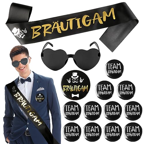 JGA Deko Männer Bräutigam Schärpe Abzeichen Button mit 11 Team Bräutigam Buttons 1 Brille Junggesellenabschied Männer Deko Bachelorette Party Accessoires Abzeichen Mitgebsel Partyzubehör Schwarz Gold JGA Deko Männer Bräutigam Schärpe Abzeichen Button mit 11 Team Bräutigam Buttons 1 Brille Junggesellenabschied Männer Deko Bachelorette Party Accessoires Abzeichen Mitgebsel Partyzubehör Schwarz Gold von RVLZKCPG