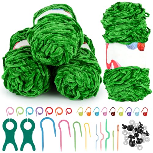 RVLZKCPG 4 Rolle Chenille Wolle Zum Häkeln, 120m Garn, Grün, Flauschig, Weich Dicke Samtig Baby Wolle Mit Strickwerkzeug für Mützen, Schals, Puppen RVLZKCPG 4 Rolle Chenille Wolle Zum Häkeln, 120m Garn, Grün, Flauschig, Weich Dicke Samtig Baby Wolle Mit Strickwerkzeug für Mützen, Schals, Puppen von RVLZKCPG