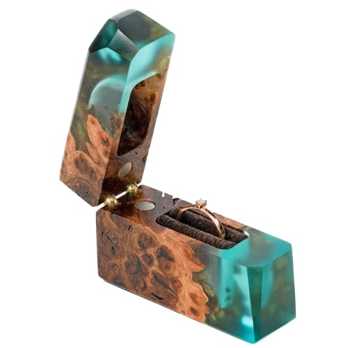 RWA Verlobungsring-Box für Antrag, einzigartige, schlanke Ringboxen, Holz-Epoxidharz, Mini-Schmuckkästchen, Ringvitrine, Verlobungsringhalter für Hochzeitszeremonie, Reise, Ringschatulle, Flash (aqua von RWA resinwood.art