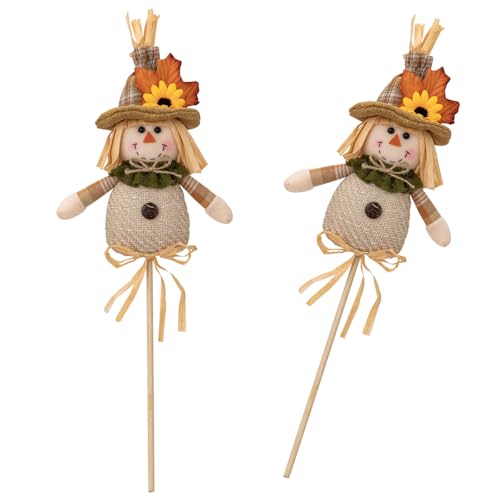 2 Stück Holzstäbchen in Form von Thanksgiving-Vogelscheuchen und Figuren für Weihnachtsfeiern und Strohpuppen als Geschenk von RWAJZAX