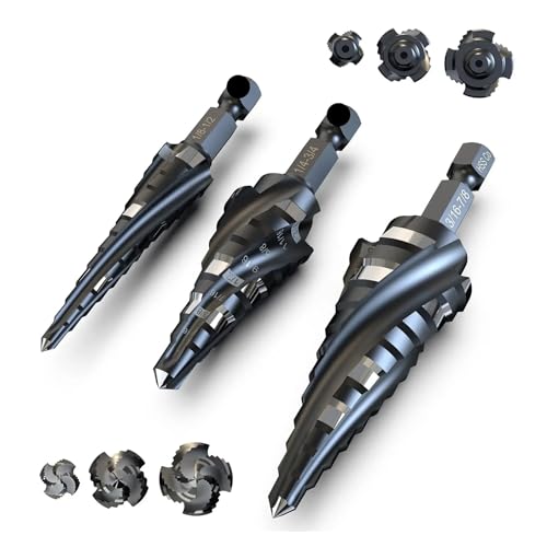 1WANYUE 3-teiliger Stufenbohrer Mit 4 Spiralnuten, 1/8"-7/8" M35, Tian-beschichteter HSS-Kobalt-Stufenbohrer For Die Metall- Und Holzbearbeitung, 1/4" Schaft 1WANYUE 3-teiliger Stufenbohrer Mit 4 Spiralnuten, 1/8"-7/8" M35, Tian-beschichteter HSS-Kobalt-Stufenbohrer For Die Metall- Und Holzbearbeitung, 1/4" Schaft von RWFRKABNK