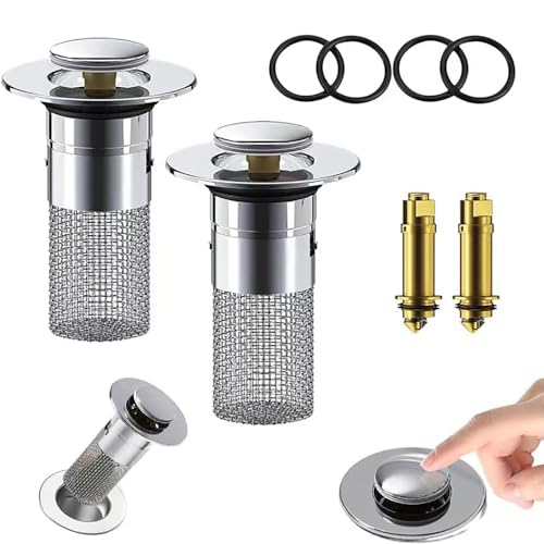 2Pcs Isolate Odor and Prevent Cockroaches-Stainless Steel Floor Drain Filter,2024 New Upgraded Pop-Up Bounce Bathroom Sink Drain Strainer with Basket von RWRAPS