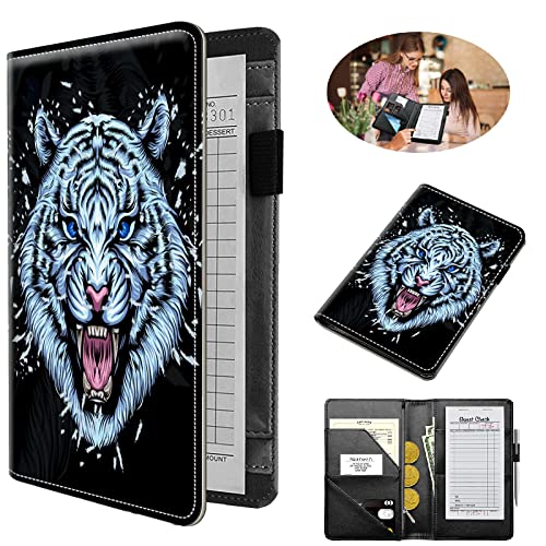 Kellnerbuch-Organizer, 11,9 x 19,1 cm, niedliches Serverbuch, klein mit Reißverschlusstasche, PU-Leder, Kellnerbörse, Magnetverschluss, Tasche, hohes Volumen, Server-Geldbörse für Kellnerschürze, Cool Tiger von RWUTYTIUL