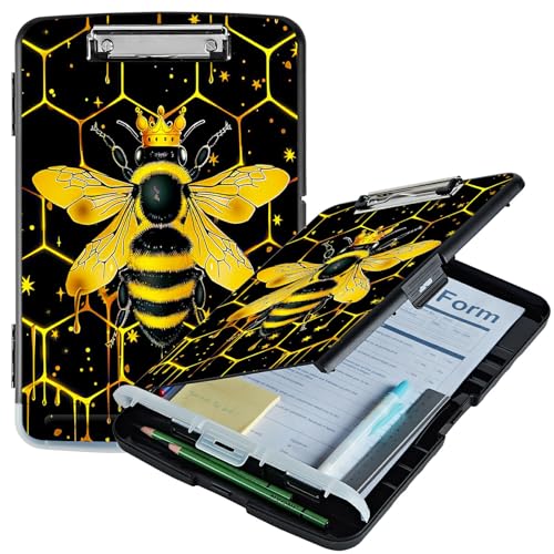 RWUTYTIUL Bee Klemmbrett mit schwarzem Hintergrund, A4-Klemmbrett mit Aufbewahrung, Stifthalter, Klemmbrett-Organizer, Still-Klemmbrett, faltbarer Aktenordner, Kunststoff-Klemmbrett, Folio-Clipboard RWUTYTIUL Bee Klemmbrett mit schwarzem Hintergrund, A4-Klemmbrett mit Aufbewahrung, Stifthalter, Klemmbrett-Organizer, Still-Klemmbrett, faltbarer Aktenordner, Kunststoff-Klemmbrett, Folio-Clipboard von RWUTYTIUL