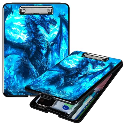 RWUTYTIUL Blauer Schneedrache, A4-Klemmbrett mit Aufbewahrung, Stifthalter, Klemmbrett-Organizer, Still-Klemmbrett, faltbarer Aktenordner, Kunststoff-Klemmbrett, Folio-Clipboard für Büro, Studenten RWUTYTIUL Blauer Schneedrache, A4-Klemmbrett mit Aufbewahrung, Stifthalter, Klemmbrett-Organizer, Still-Klemmbrett, faltbarer Aktenordner, Kunststoff-Klemmbrett, Folio-Clipboard für Büro, Studenten von RWUTYTIUL