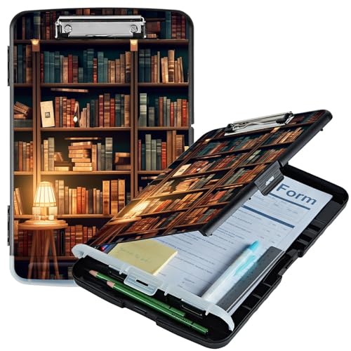 RWUTYTIUL Book-Bibliothek A4-Klemmbrett mit Stifthalter, Klemmbrett-Organizer, Still-Klemmbrett, faltbarer Aktenordner, Kunststoff-Klemmbrett, Folio-Clipboard für Büro, Studenten, Klassenzimmer, Arzt von RWUTYTIUL