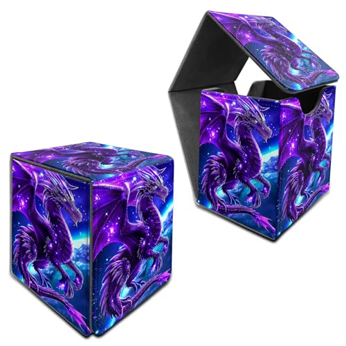 RWUTYTIUL Deck Box für MTG, Karten Aufbewahrungsbox passend für 120+ Hülle, Leder, mittelgroß, starker Magnetverschluss, Kartenetui für Brettspiele, Magic TCG CCG Baseball Collection, Purple Planet von RWUTYTIUL