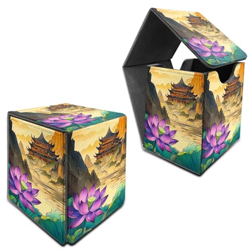 RWUTYTIUL Deck Box für MTG, Karten Aufbewahrungsbox passend für 120+ Hülle, Leder, mittelgroß, starker Magnetverschluss, Kartenetui für Brettspiele, Magic TCG CCG Baseball Collection, Purple Lotus von RWUTYTIUL