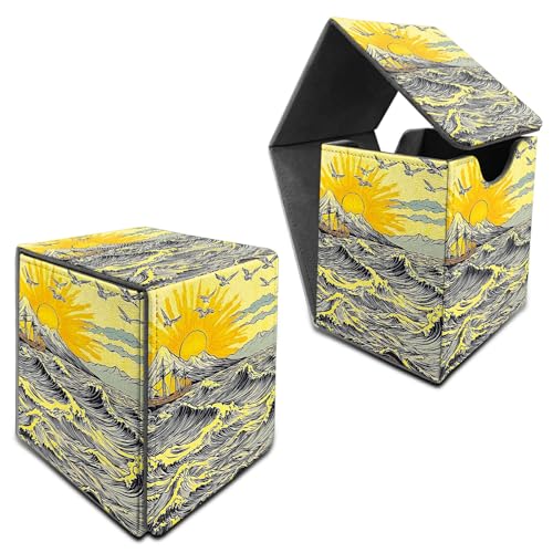 RWUTYTIUL Deck Box für MTG, Karten Aufbewahrungsbox passend für 120+ Hülle, Leder, mittelgroß, starker Magnetverschluss, Kartenetui für Brettspiele, Magic TCG CCG Baseball Collection, Sunset Waves von RWUTYTIUL