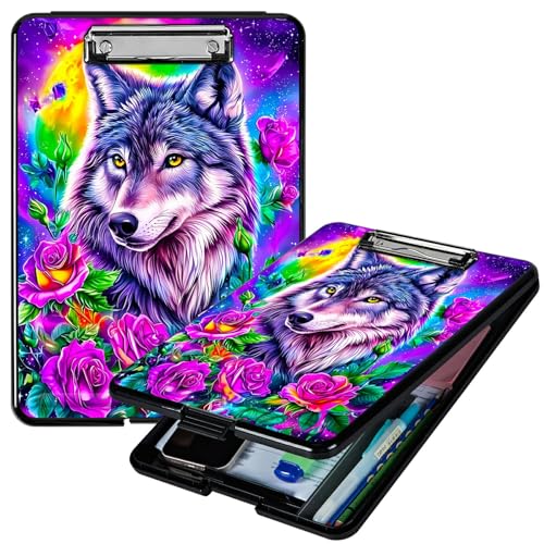 RWUTYTIUL Klemmbrett mit Stifthalter, A4, Motiv: lila Rose Wolf, Klemmbretter, Organizer, Still-Klemmbrett, faltbarer Aktenordner, Kunststoff-Klemmbrett, Folio-Clipboard für Büro, Studenten RWUTYTIUL Klemmbrett mit Stifthalter, A4, Motiv: lila Rose Wolf, Klemmbretter, Organizer, Still-Klemmbrett, faltbarer Aktenordner, Kunststoff-Klemmbrett, Folio-Clipboard für Büro, Studenten von RWUTYTIUL