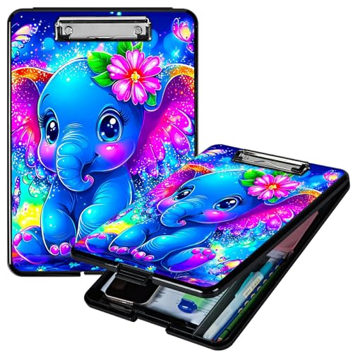 RWUTYTIUL Klemmbrett mit blauem Elefanten-Blumenmotiv, A4, mit Stifthalter, Klemmbretter, Organizer, Still-Klemmbrett, faltbarer Aktenordner, Kunststoff-Klemmbrett, Folio-Clipboard für Büro, Studenten RWUTYTIUL Klemmbrett mit blauem Elefanten-Blumenmotiv, A4, mit Stifthalter, Klemmbretter, Organizer, Still-Klemmbrett, faltbarer Aktenordner, Kunststoff-Klemmbrett, Folio-Clipboard für Büro, Studenten von RWUTYTIUL