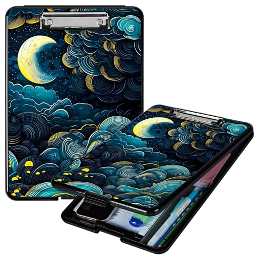 RWUTYTIUL Klemmbrett mit blauem Wolken und Mond, A4, mit Stifthalter, Klemmbretter, Organizer, Still-Klemmbrett, faltbarer Aktenordner, Kunststoff-Klemmbrett, Folio-Clipboard für Büro, Studenten RWUTYTIUL Klemmbrett mit blauem Wolken und Mond, A4, mit Stifthalter, Klemmbretter, Organizer, Still-Klemmbrett, faltbarer Aktenordner, Kunststoff-Klemmbrett, Folio-Clipboard für Büro, Studenten von RWUTYTIUL