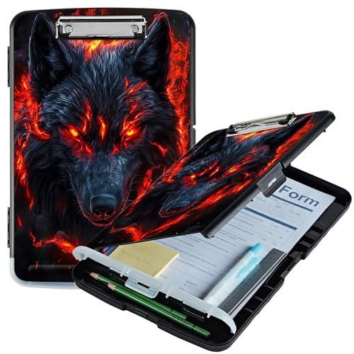 RWUTYTIUL Klemmbrett mit roter Flamme, Wolf, A4, mit Stifthalter, Klemmbretter, Organizer, Still-Klemmbrett, faltbarer Aktenordner, Kunststoff-Klemmbrett, Folio-Clipboard für Büro, Studenten RWUTYTIUL Klemmbrett mit roter Flamme, Wolf, A4, mit Stifthalter, Klemmbretter, Organizer, Still-Klemmbrett, faltbarer Aktenordner, Kunststoff-Klemmbrett, Folio-Clipboard für Büro, Studenten von RWUTYTIUL