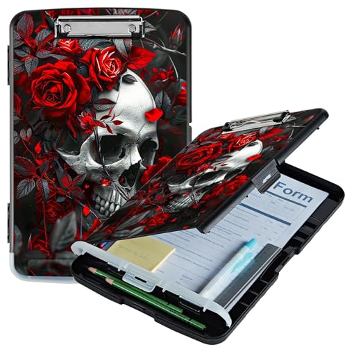RWUTYTIUL Klemmbrett mit roter Rose und Totenkopf, A4, mit Stifthalter, Klemmbretter, Organizer, Still-Klemmbrett, faltbarer Aktenordner, Kunststoff-Klemmbrett, Folio-Clipboard für Büro, Studenten RWUTYTIUL Klemmbrett mit roter Rose und Totenkopf, A4, mit Stifthalter, Klemmbretter, Organizer, Still-Klemmbrett, faltbarer Aktenordner, Kunststoff-Klemmbrett, Folio-Clipboard für Büro, Studenten von RWUTYTIUL