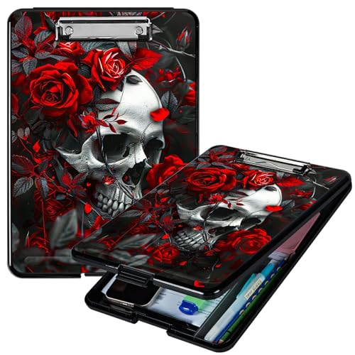 RWUTYTIUL Klemmbrett mit roter Rose und Totenkopf, A4, mit Stifthalter, Klemmbretter, Organizer, Still-Klemmbrett, faltbarer Aktenordner, Kunststoff-Klemmbrett, Folio-Clipboard für Büro, Studenten RWUTYTIUL Klemmbrett mit roter Rose und Totenkopf, A4, mit Stifthalter, Klemmbretter, Organizer, Still-Klemmbrett, faltbarer Aktenordner, Kunststoff-Klemmbrett, Folio-Clipboard für Büro, Studenten von RWUTYTIUL