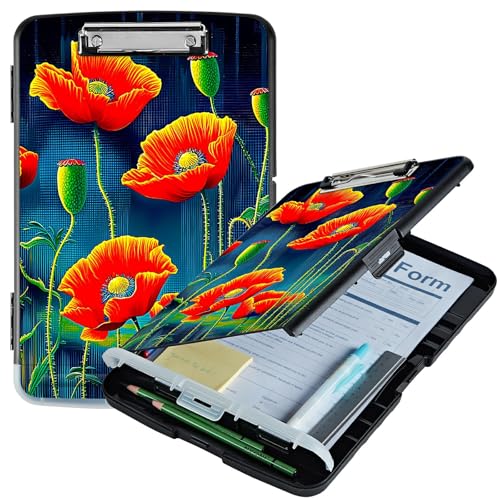 RWUTYTIUL Künstlerisches Klemmbrett mit roter Blume, A4, mit Stifthalter, Klemmbretter, Organizer, Still-Klemmbrett, faltbarer Aktenordner, Kunststoff-Klemmbrett, Folio-Clipboard für Büro, Studenten RWUTYTIUL Künstlerisches Klemmbrett mit roter Blume, A4, mit Stifthalter, Klemmbretter, Organizer, Still-Klemmbrett, faltbarer Aktenordner, Kunststoff-Klemmbrett, Folio-Clipboard für Büro, Studenten von RWUTYTIUL