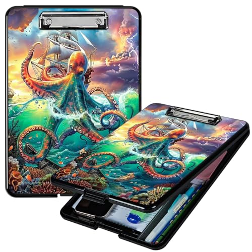 RWUTYTIUL Octopus Sail A4-Klemmbrett mit Aufbewahrung, Stifthalter, Klemmbretter, Organizer, Still-Klemmbrett, faltbarer Aktenordner, Kunststoff-Klemmbrett, Folio-Clipboard für Büro, Studenten RWUTYTIUL Octopus Sail A4-Klemmbrett mit Aufbewahrung, Stifthalter, Klemmbretter, Organizer, Still-Klemmbrett, faltbarer Aktenordner, Kunststoff-Klemmbrett, Folio-Clipboard für Büro, Studenten von RWUTYTIUL