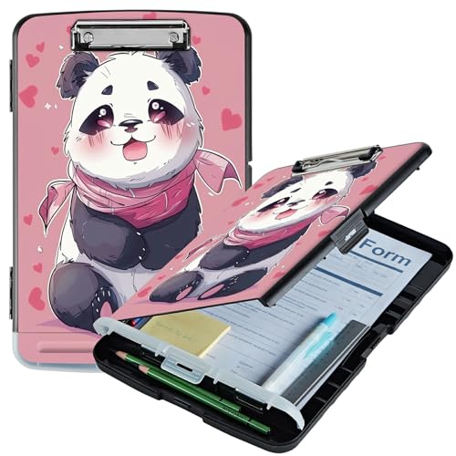 RWUTYTIUL Pink Panda A4-Klemmbrett mit Stifthalter, Klemmbrett-Organizer, Still-Klemmbrett, faltbarer Aktenordner, Kunststoff-Klemmbrett, Folio-Clipboard für Büro, Studenten, Klassenzimmer, Arzt von RWUTYTIUL