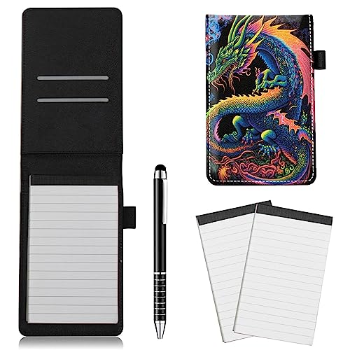 RWUTYTIUL Pocket Notebook 8,6 cm x 14 cm mit Stift 2 Stück Memoheft Pocket Notizblock für Schulbeamter Detektiv Privatdetektiv Kellnerin Studen Reise Feld Arbeit Server Notizblöcke, Drache von RWUTYTIUL